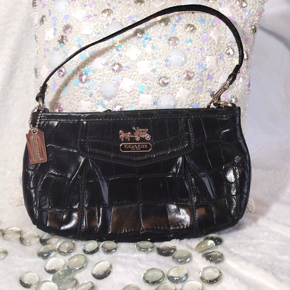 Coach Black Crocodile Wristlet